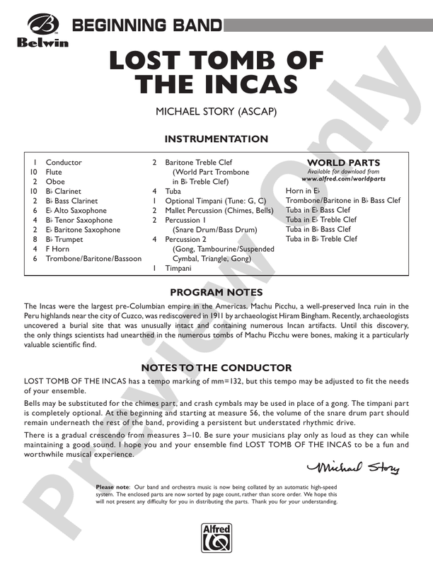 Lost Tomb of the Incas - Concert Band Conductor Score & Parts (Digital Download)