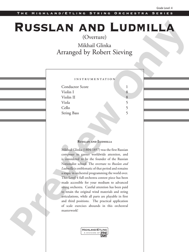 Russlan and Ludmilla – String Orchestra Conductor Score & Parts (Digital Download)