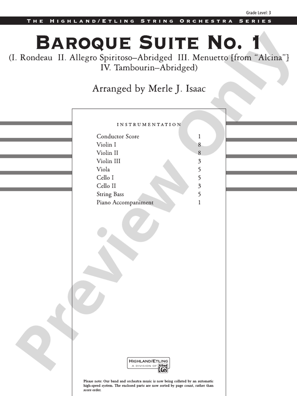 Baroque Suite No. 1 (I-IV) – String Orchestra Conductor Score & Parts (Digital Download)