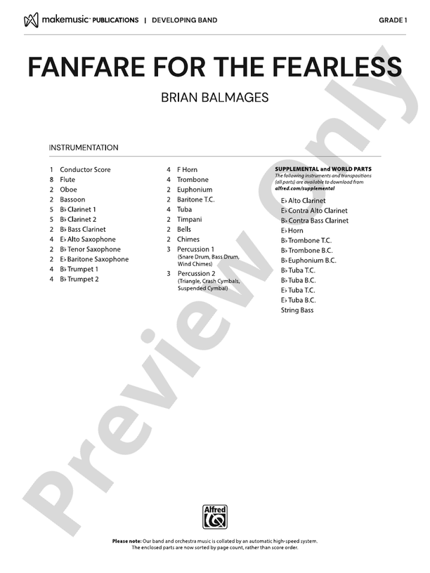 Fanfare for the Fearless - Concert Band Conductor Score & Parts(Digital Download)