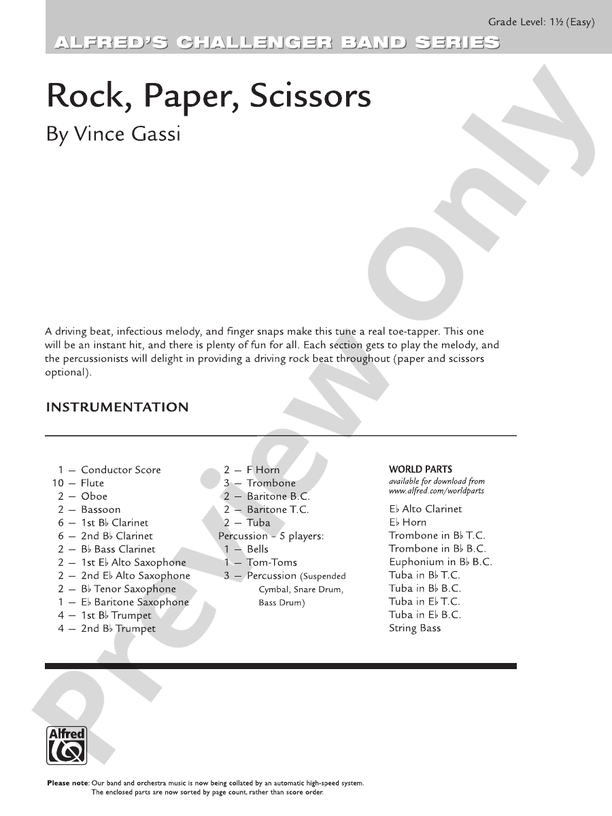 Rock, Paper, Scissors - Concert Band Conductor Score & Parts (Digital Download)