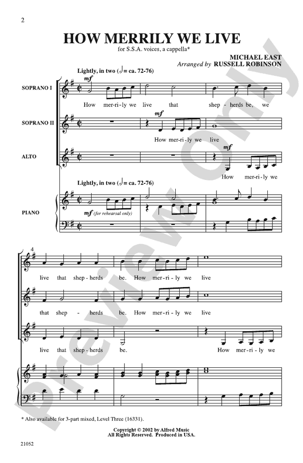 How Merrily We Live - Arr. Russell Robinson – SSA Choral Octavo (Digital Download)