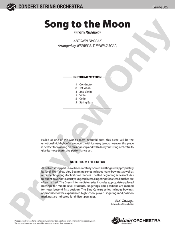 Song to the Moon (From Rusalka) – String Orchestra Conductor Score & Parts (Digital Download)