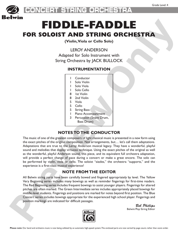 Fiddle-Faddle (for Soloist and String Orchestra) – String Orchestra Conductor Score & Parts (Digital Download)