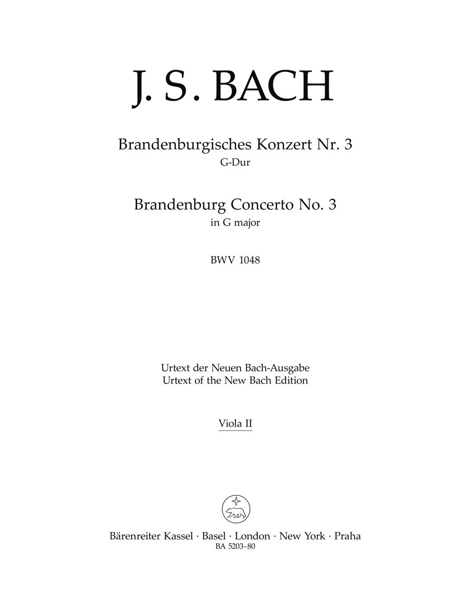 Bach - Brandenburg Concerto #3 - Viola 2 Part Barenreiter BA5203-05