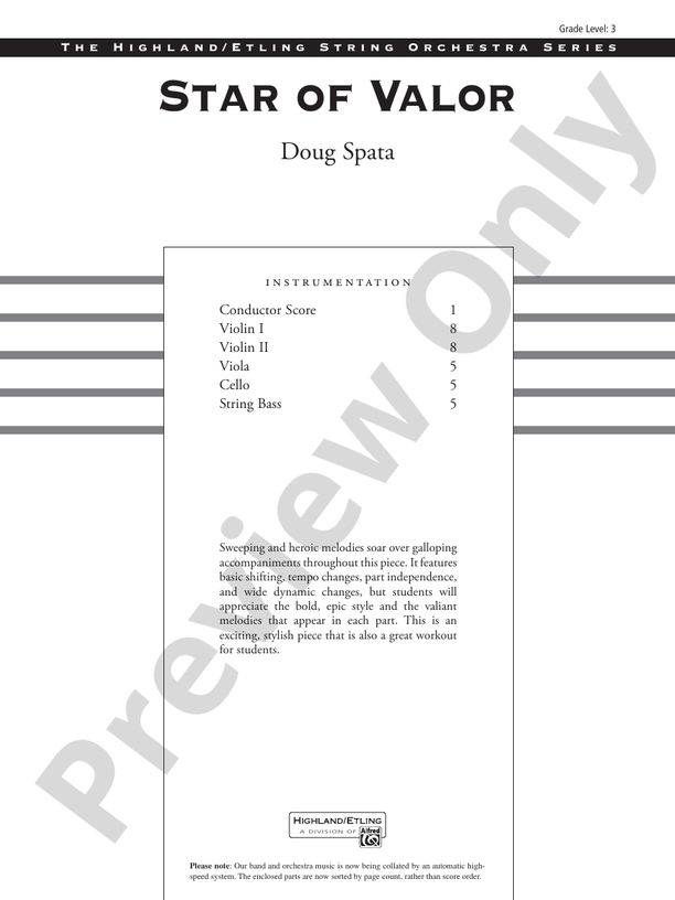 Star of Valor – String Orchestra Conductor Score & Parts (Digital Download)
