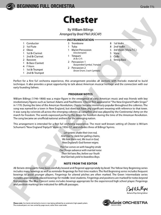 Chester – Full Orchestra Conductor Score & Parts (Digital Download)