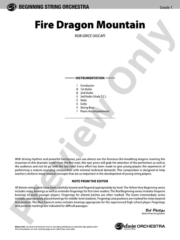 Fire Dragon Mountain – String Orchestra Conductor Score & Parts (Digital Download)