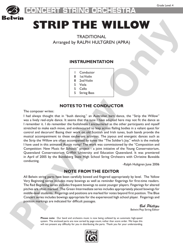 Strip the Willow – String Orchestra Conductor Score & Parts (Digital Download)