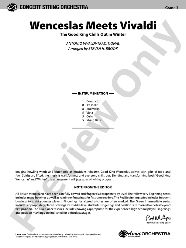 Wenceslas Meets Vivaldi – String Orchestra Conductor Score & Parts (Digital Download)