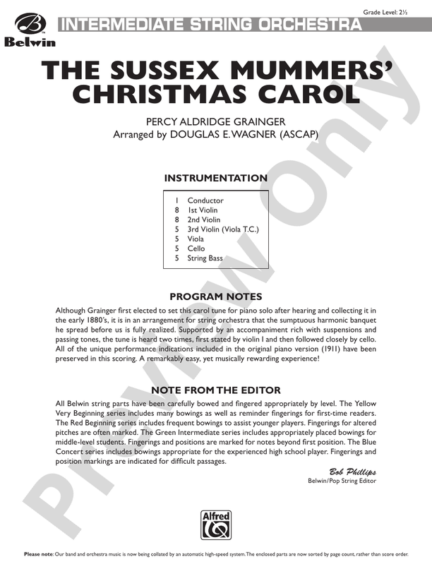 The Sussex Mummers' Christmas Carol – String Orchestra Conductor Score & Parts (Digital Download)