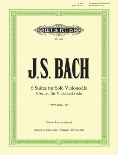 Bach J S - 6 Suites - Viola Solo - Peters EP7489