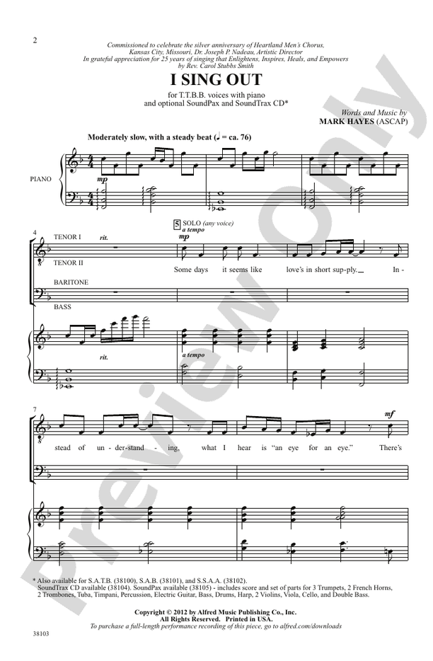 I Sing Out – TTBB Choral Octavo (Digital Download)