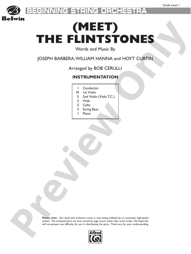 (Meet) The Flintstones - String Orchestra Conductor Score & Parts (Digital Download)
