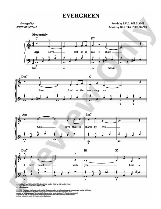 Evergreen - Arr. John Brimhall - Easy Piano (Digital Download)