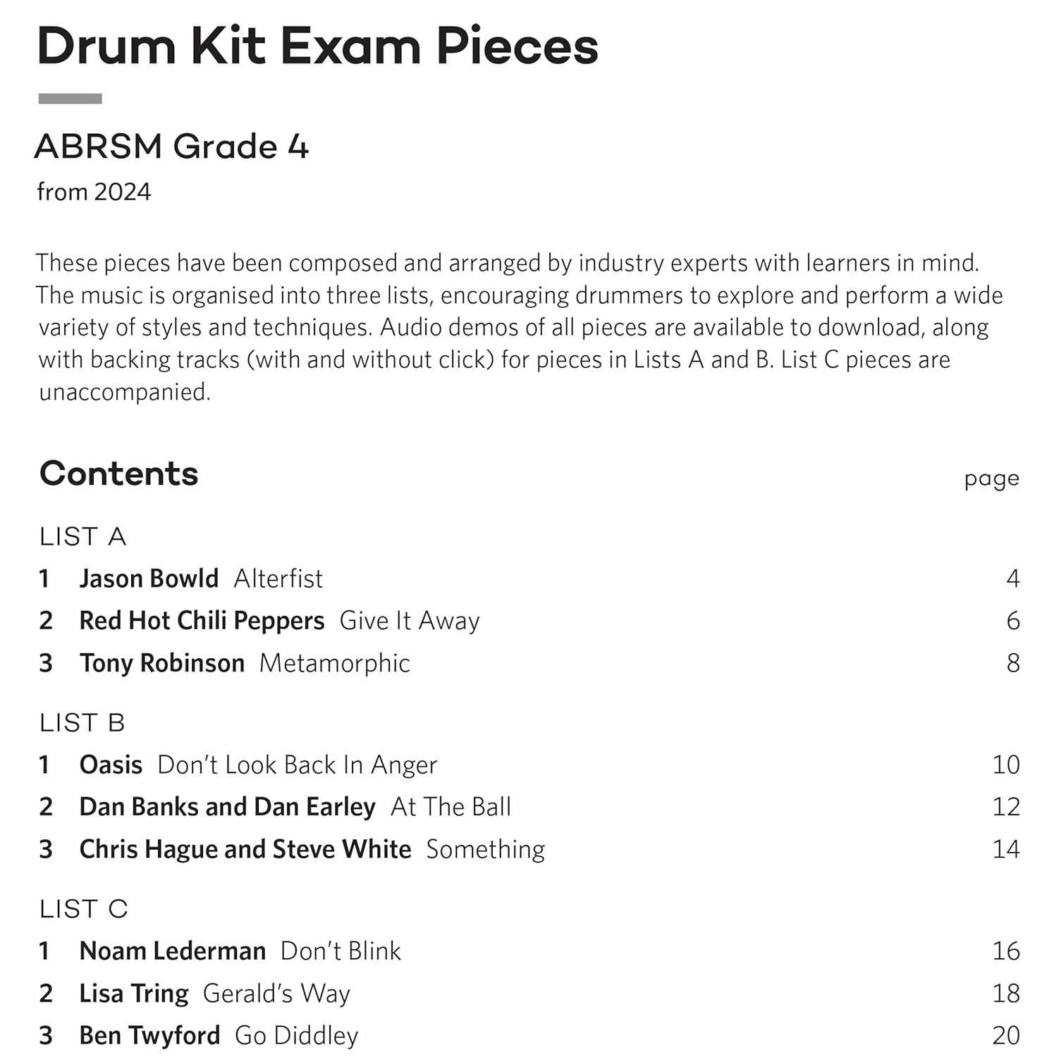 ABRSM Drum Kit Exam Pieces from 2024 Grade 4