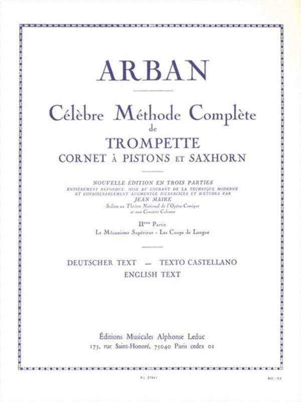 Celebrated Complete Method Vol.2 for Cornet/Trumpet - Arban - Leduc