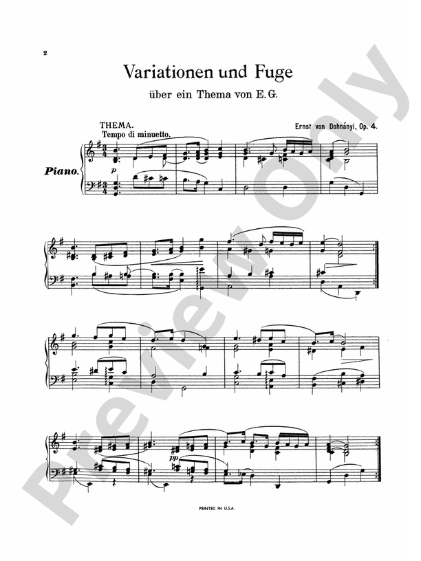 Dohnanyi - Variation & Fugue (on a theme of E.G.), Op. 4 - Piano Solo (Digital Download)
