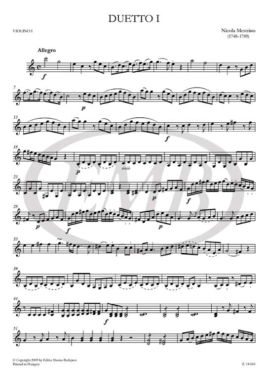 Mestrino - 3 Duetti Concertanti Op3 - 2 Violins Score/Parts EMB Z14663