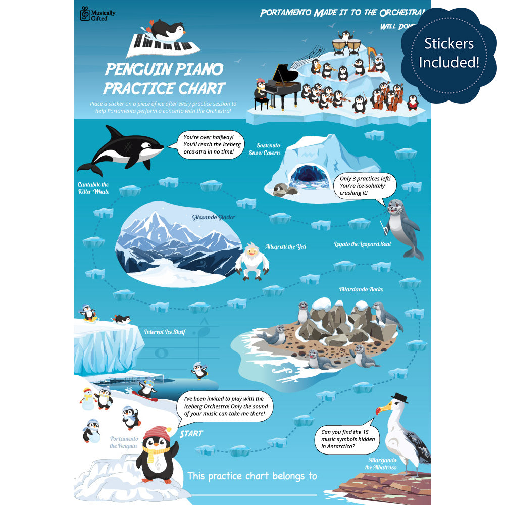 Penguin Piano A3 Music Practice Chart by Musically Gifted