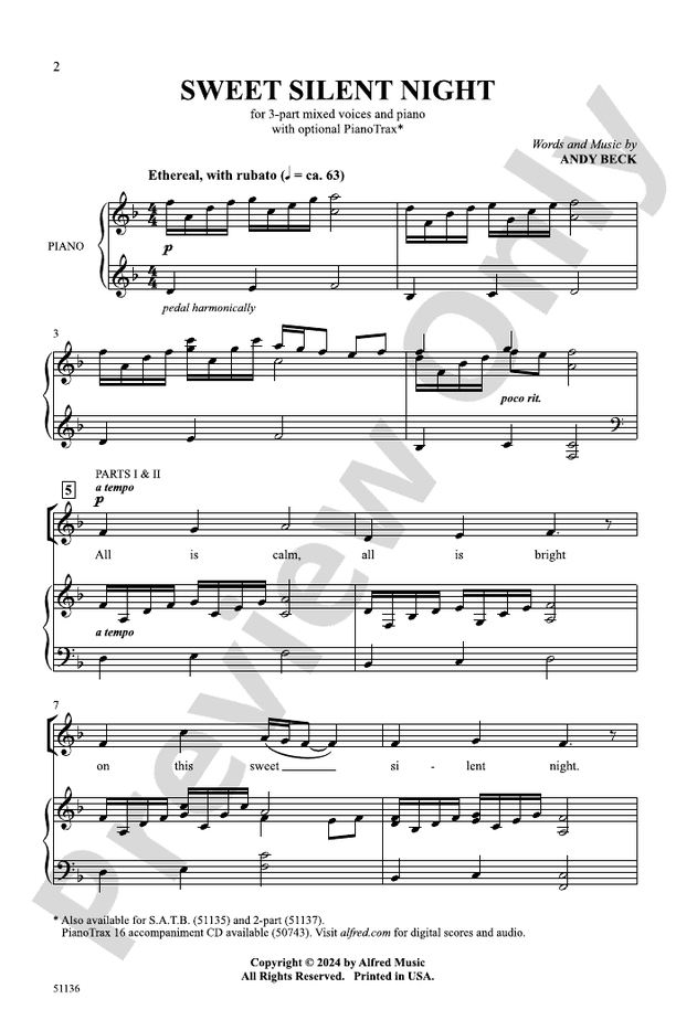 Sweet Silent Night - 3 Part Mixed Choral Octavo (Digital Download)