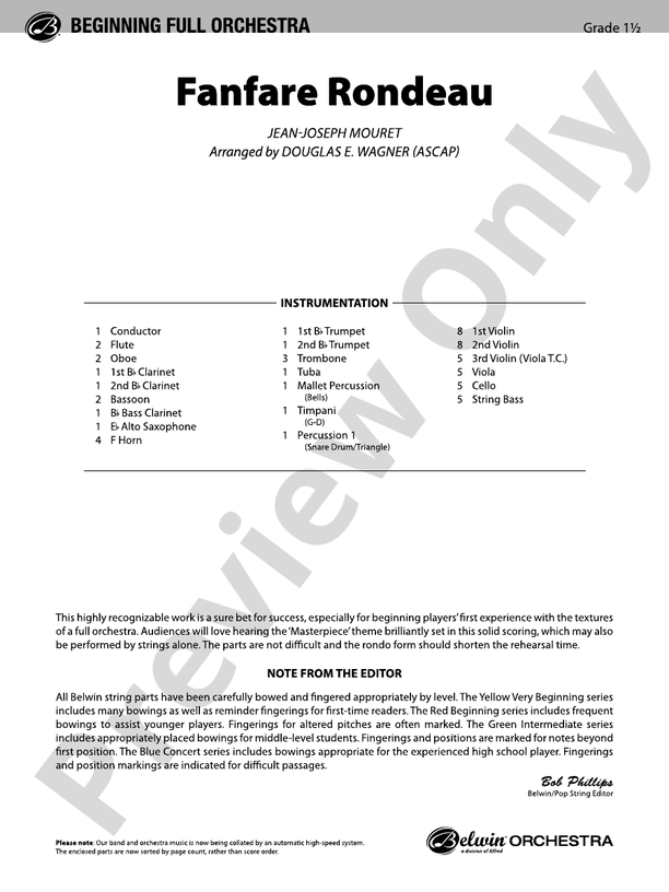 Fanfare Rondeau – Full Orchestra Conductor Score & Parts (Digital Download)