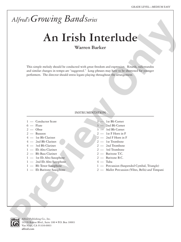 An Irish Interlude - Concert Band Conductor Score & Parts (Digital Download)