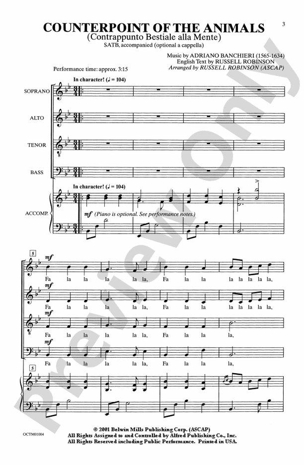 Counterpoint of the Animals – SATB (Opt. a cappella) Choral Octavo (Digital Download)