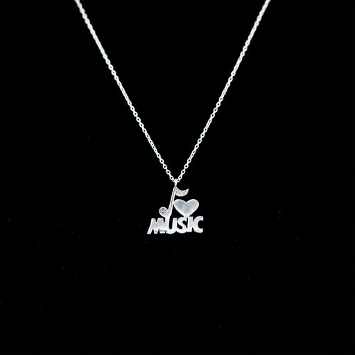 Necklace and I Heart Music Pendant and Chain Sterling Silver 40cm Chain