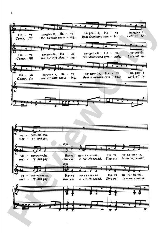 Hava Nageela – SSA Choral Octavo (Digital Download)
