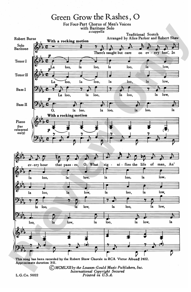 Green Grow the Rashes, O – TTBB Choral Octavo (Digital Download)