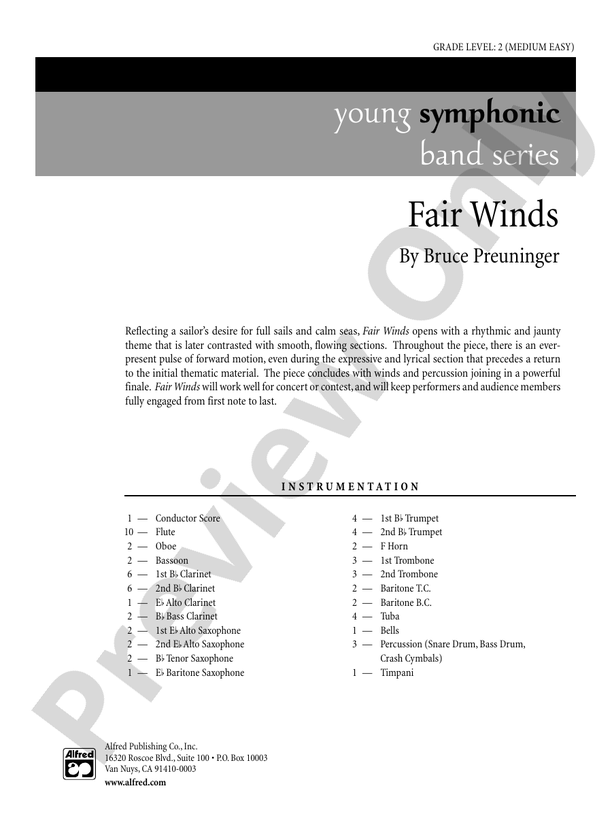Fair Winds - Concert Band Conductor Score & Parts (Digital Download)