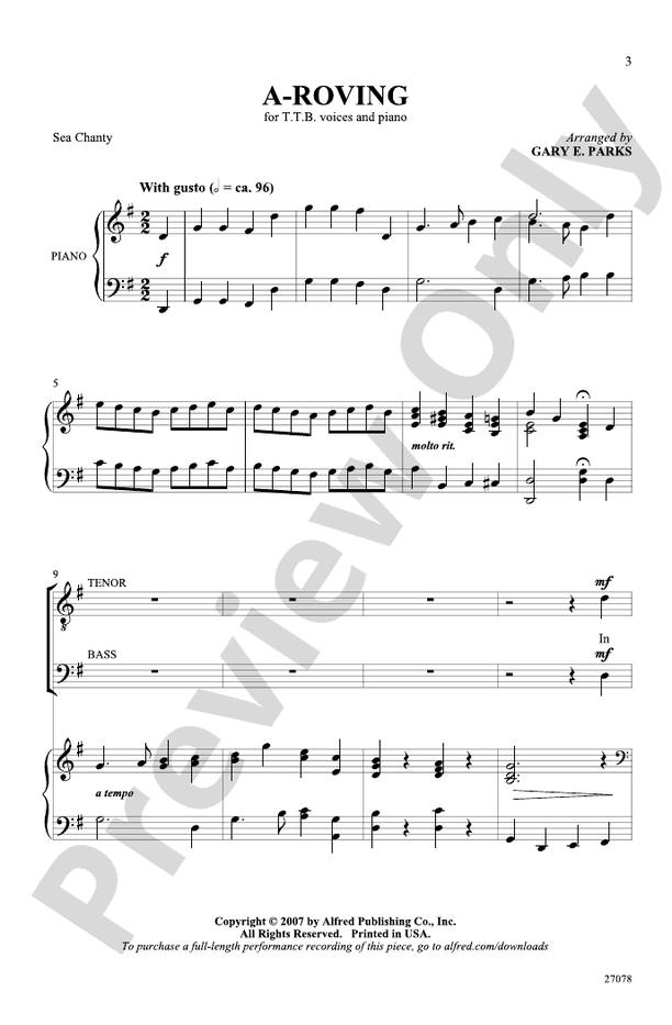 A-Roving - TTB Choral Octavo (Digital Download)