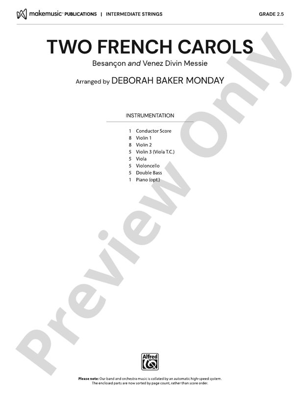 Two French Carols - String Orchestra Conductor Score & Parts (Digital Download)
