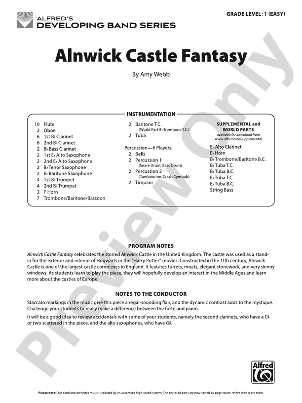 Alnwick Castle Fantasy – Concert Band Conductor Score & Parts (Digital Download)
