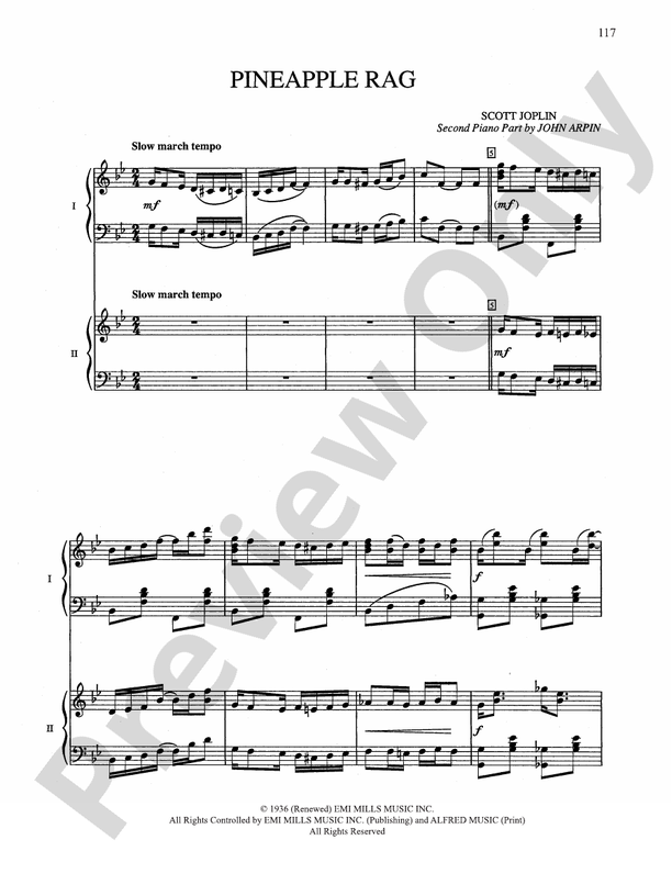 Pineapple Rag (Intermediate) - 2 Pianos, 4 Hands (Digital Download)