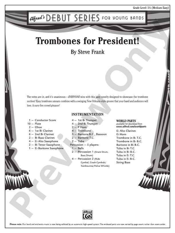 Trombones for President! - Concert Band Conductor Score & Parts (Digital Download)