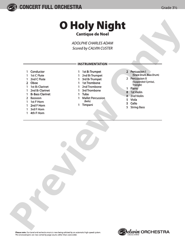 O Holy Night (Grade 3.5) – Full Orchestra Conductor Score & Parts (Digital Download)