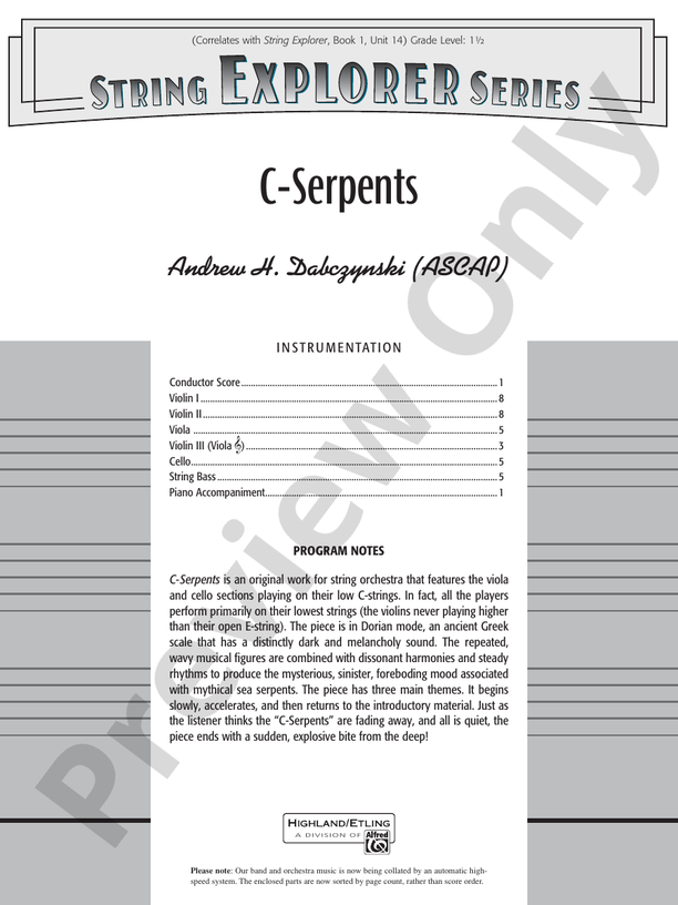 C-Serpents – String Orchestra Conductor Score & Parts (Digital Download)