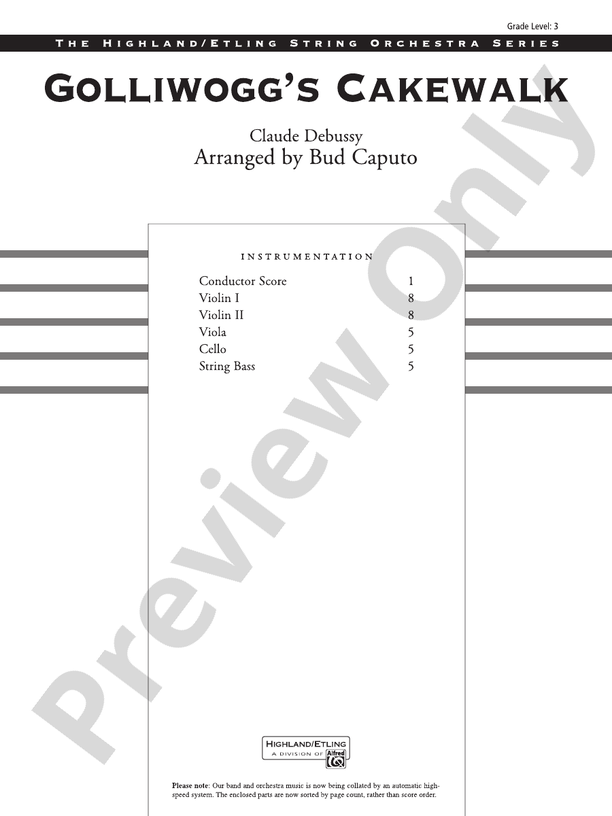 Golliwogg's Cakewalk – String Orchestra Conductor Score & Parts (Digital Download)