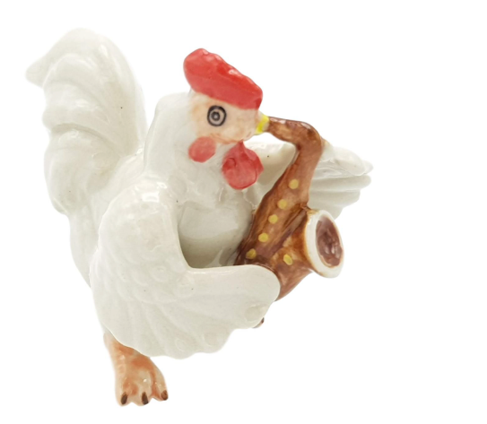 Porcelain Figurine Hen Playing the Saxophone