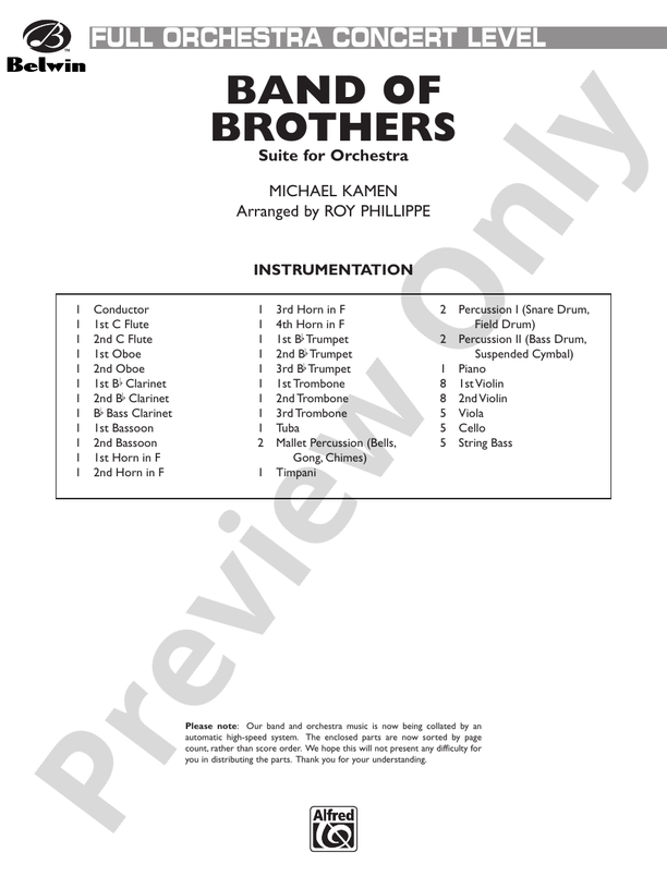 Band of Brothers - Full Orchestra Conductor Score & Parts (Digital Download)