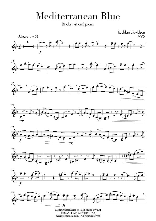 Davidson - Mediterranean Blue - Clarinet/Piano Accompaniment Reed Music RM262