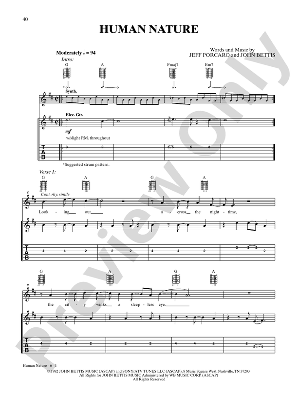 Human Nature - Interm./Easy Guitar TAB (Digital Download)
