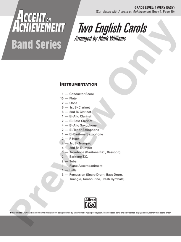 Two English Carols - Concert Band Conductor Score & Parts (Digital Download)