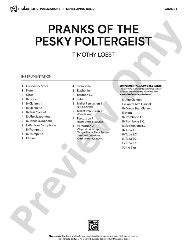 Pranks of the Pesky Poltergeist – Concert Band Conductor Score & Parts (Digital Download)