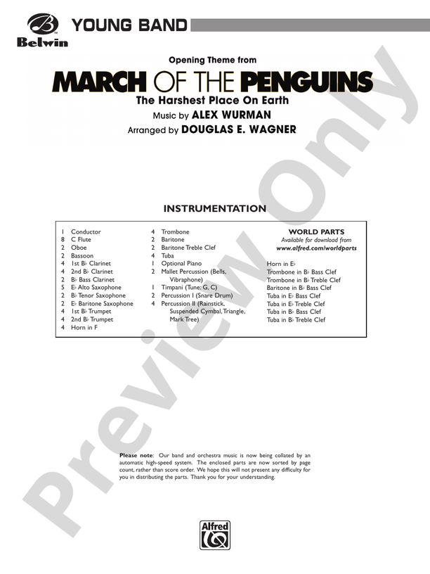 March of the Penguins, Opening Theme from (The Harshest Place on Earth) - Concert Band Conductor Score & Parts (Digital Download)