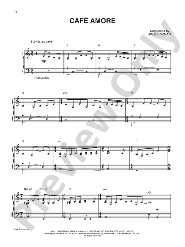 Cafe Amore - Piano (Digital Download)