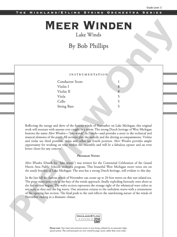 Meer Winden - String Orchestra Conductor Score & Parts (Digital Download)
