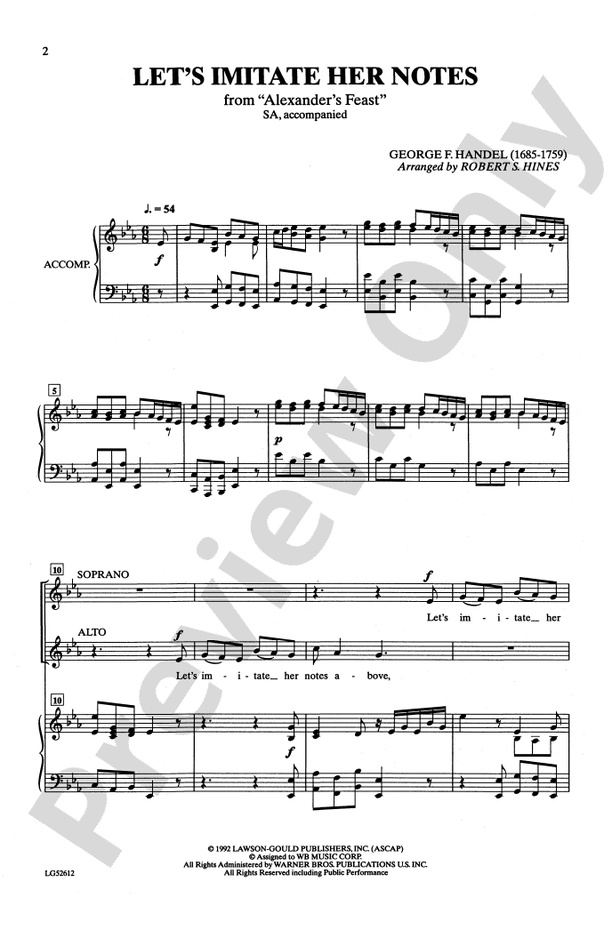 Let's Imitate Her Notes (from Alexander's Feast) – 2-Part Choral Octavo (Digital Download)
